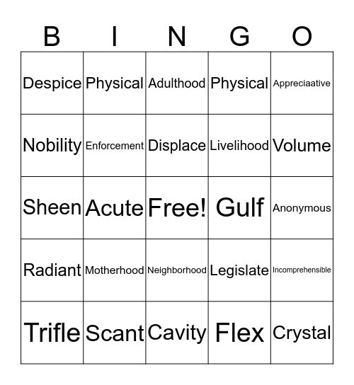Untitled Bingo Card