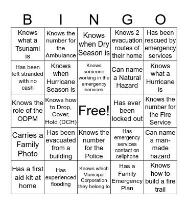 Disaster Preparedness Bingo Card