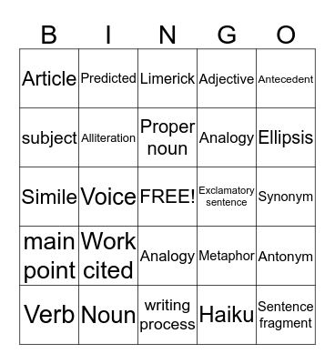 Language Bingo Card