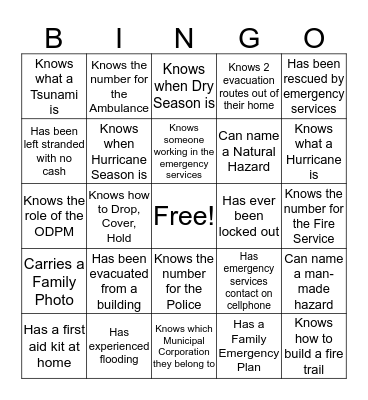 Disaster Preparedness Bingo Card