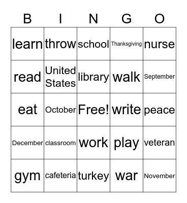 Veteran's Day Bingo Card