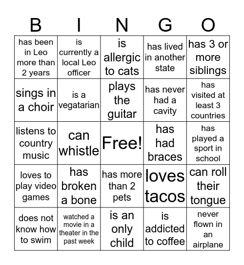 Human Bingo Card