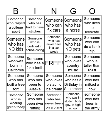Getting to know you Bingo Card
