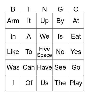 Maci's Sight Word Bingo #1 Bingo Card