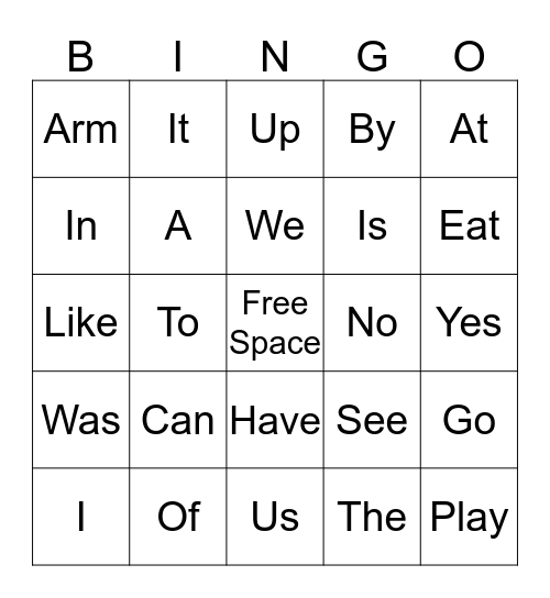 Maci's Sight Word Bingo #1 Bingo Card