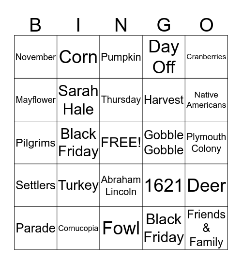 Thanksgiving Bingo Card