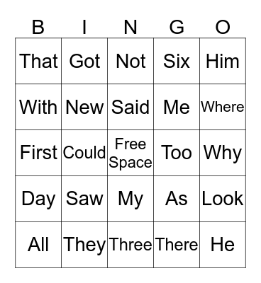 Maci's Sight Word Bingo #3 Bingo Card