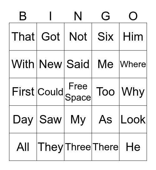 Maci's Sight Word Bingo #3 Bingo Card