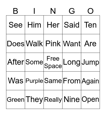 Maci's Sight Word Bingo #5 Bingo Card