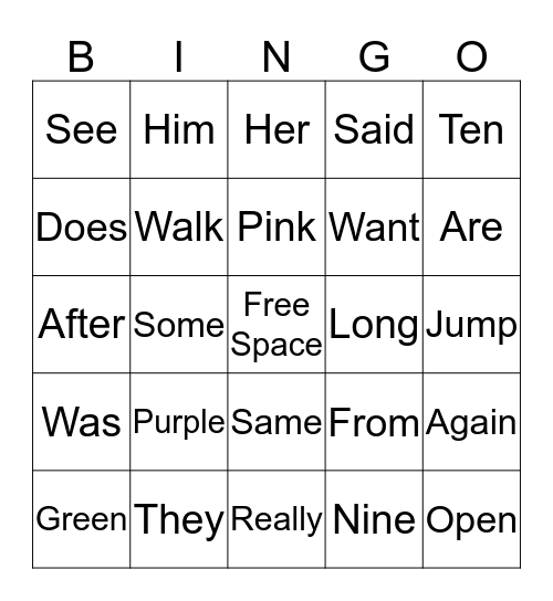 Maci's Sight Word Bingo #5 Bingo Card