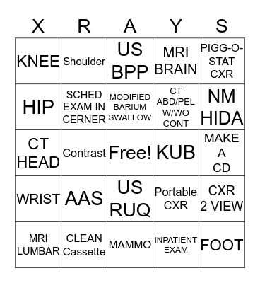 RAD TECH WEEK BINGO Card