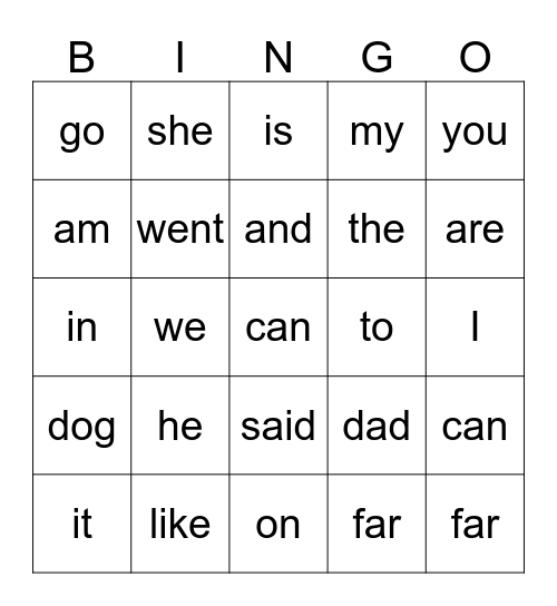 Peyton's Sight Words Bingo Card