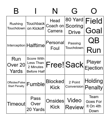 4th Street's Football Bingo Card
