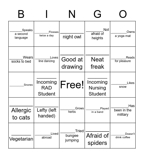 Who are You? Bingo Card