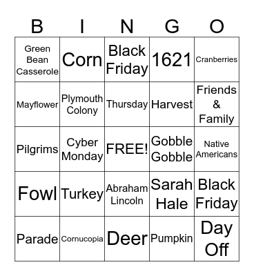 Thanksgiving Bingo Card