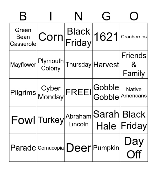 Thanksgiving Bingo Card