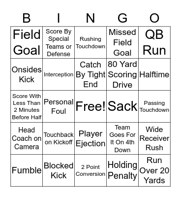 4th Street's Football Bingo Card