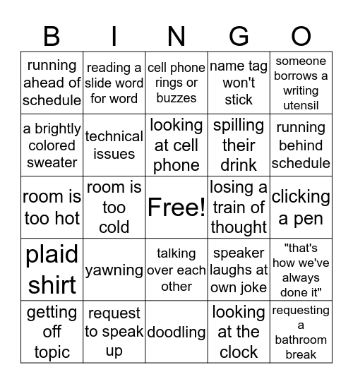 Board Retreat Bingo Card