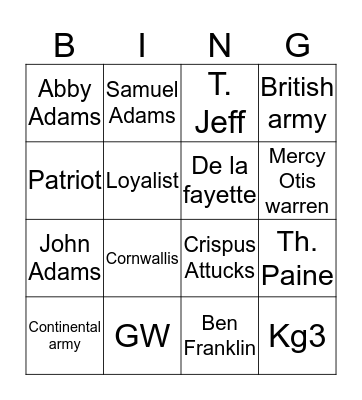 Revolution Bingo Card