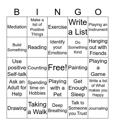 Coping Skills Bingo Card