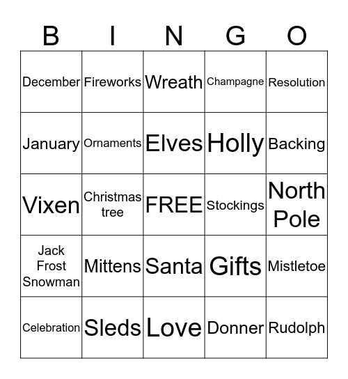 **HOLIDAY BINGO** Bingo Card