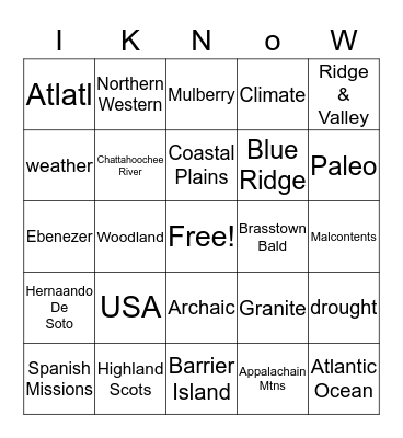 Georgia Studies Bingo Card