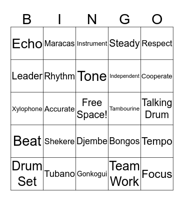 World Drumming Vocabulary Bingo Card