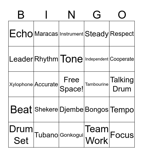 World Drumming Vocabulary Bingo Card