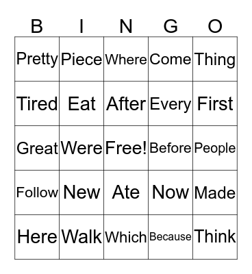 School Bingo Card