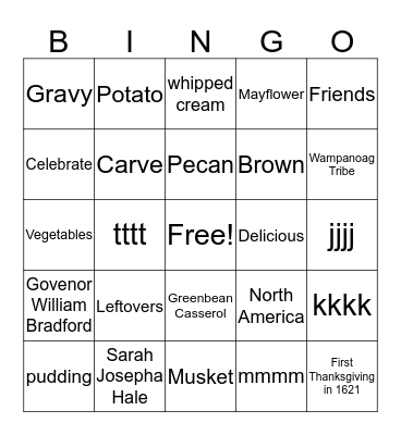 Thanksgiving Bingo Card