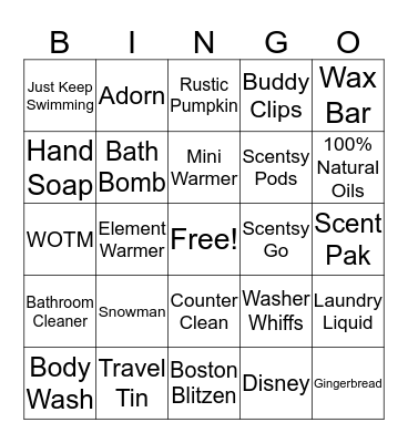 Stephanie's Online Scentsy Bash Bingo Card