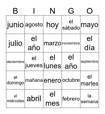 Calendar Bingo Card
