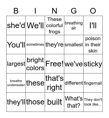 Contraction/ Sight Word Bingo Card