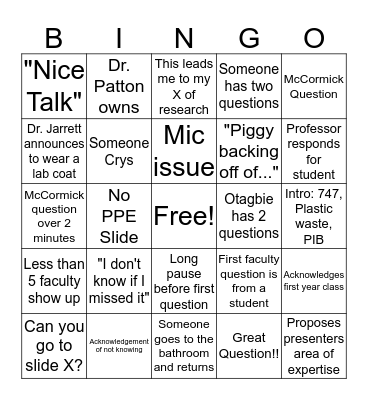 Seminar BINGO Card