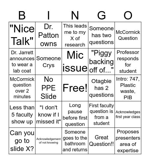 Seminar BINGO Card