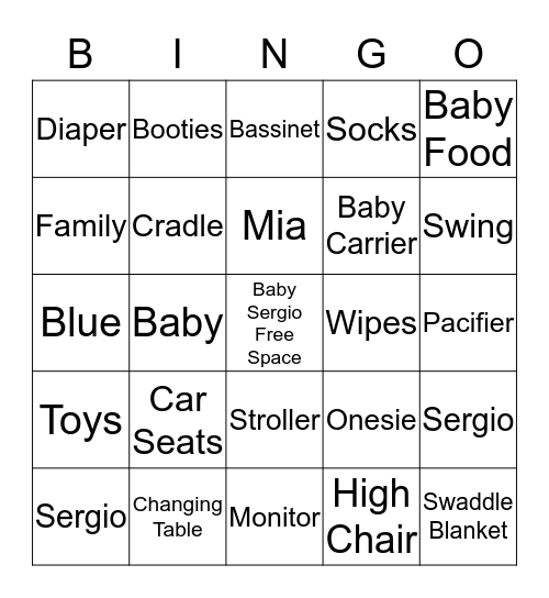 Baby Sergio Addition  Bingo Card