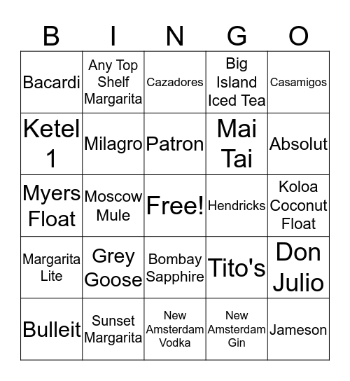 Island's Liquor Bingo Card