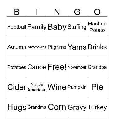 Thanksgiving Bingo Card