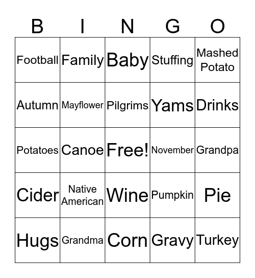 Thanksgiving Bingo Card