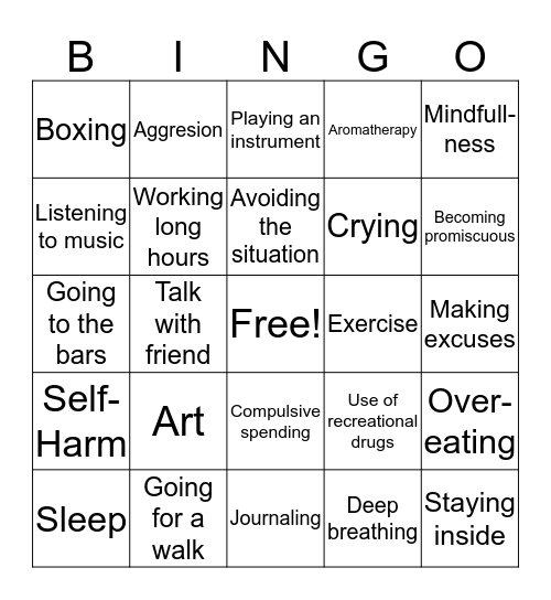 Coping Skills Bingo Card