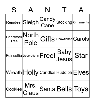 Santa Bingo  Bingo Card