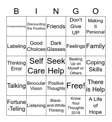 Know Your Thoughts Bingo Card