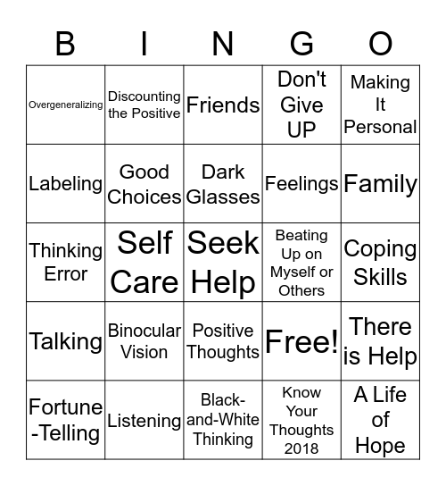 Know Your Thoughts Bingo Card