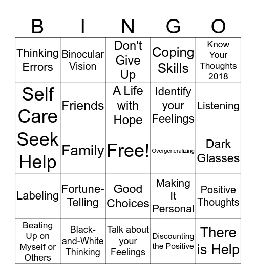 Know Your Thoughts, 2018 Bingo Card