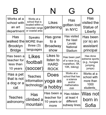 Mentor Bingo Card