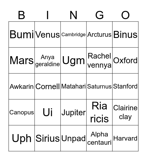 Acal cantik Bingo Card
