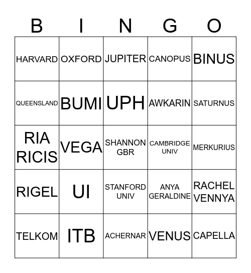 MIKA Bingo Card