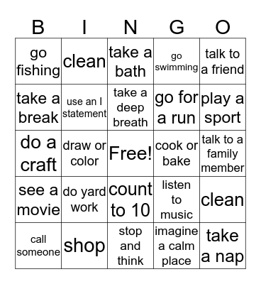 Coping Skills Bingo Card