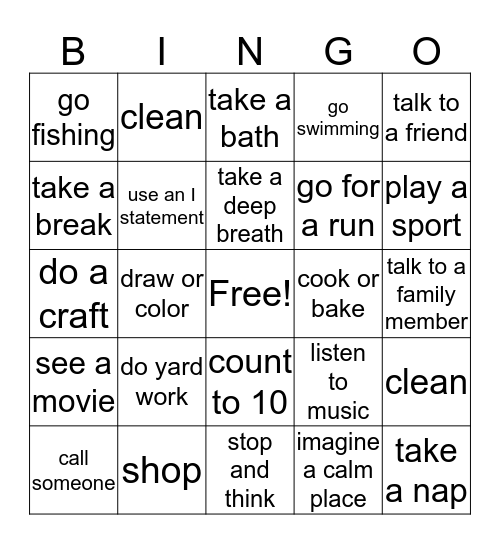 Coping Skills Bingo Card