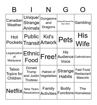 Jim Gaffigan Bingo  Bingo Card